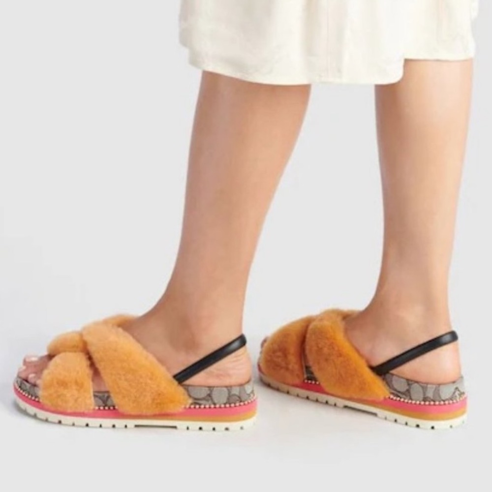 Coach Shearling Signature Tally Sandal With Leather Strap Size 9B - Picture 2 of 10
